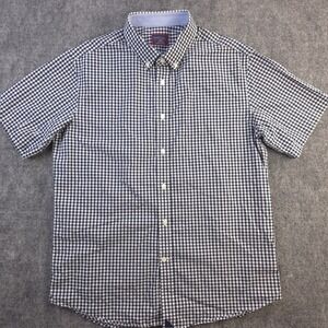 Untuckit Shirt Large Slim Fit Dark Blue Check Short Sleeve Button Down Cotton